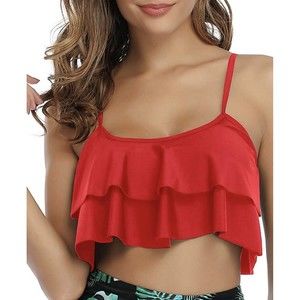 NWT Tempt Me Swimsuit Sz Small Bikini Top Tiered Ruffled Bralette Red